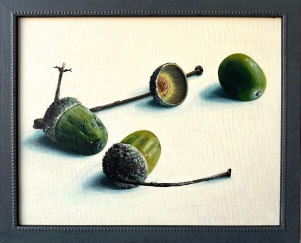 Eicheln, Öl/Leinwand, 30 x 24 cm, 2024