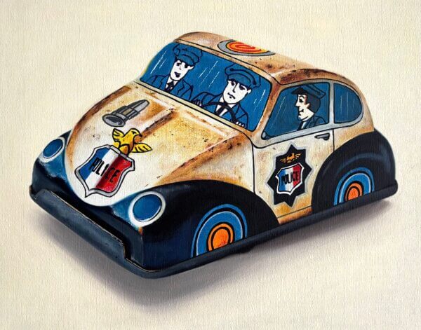 Blechauto Police, Öl/Leinwand, 50 x 40 cm, 2025