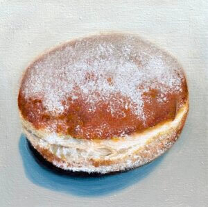 Berliner, Öl/Leinwand, 15 x 15 cm, 2025, mit Rahmen