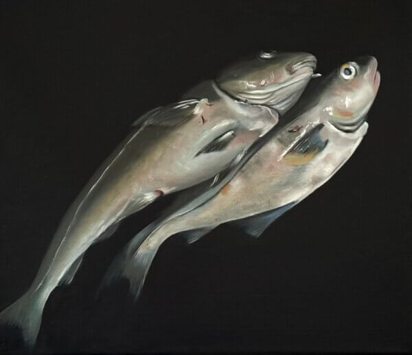 Fische, Öl/Leinwand, 30 x 26 cm, 2025