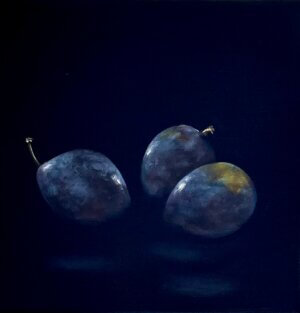 Pflaumen, Öl/Leinwand, 20 x 20 cm, 2023