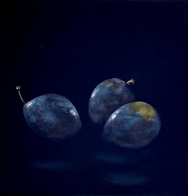 Pflaumen, Öl/Leinwand, 20 x 20 cm, 2023