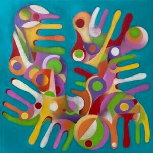 Smalltalk Ein Gespräch in Farben: Zwei Wesen begegnen sich, lebendig und leicht, in der wunderbaren Balance von Sprechen und Zuhören.