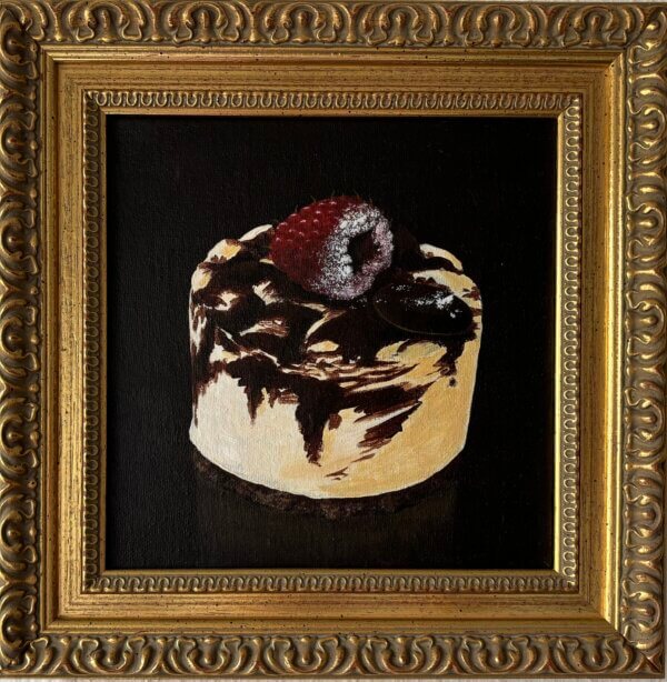 Himbeertörtchen, Acryl/Leinwand, 20 x 20 cm, 2022, mit Rahmen