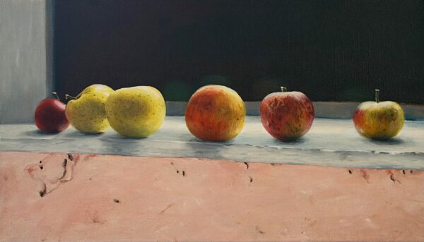 Äpfel, Öl/Leinwand, 31 x 18 cm, 2025