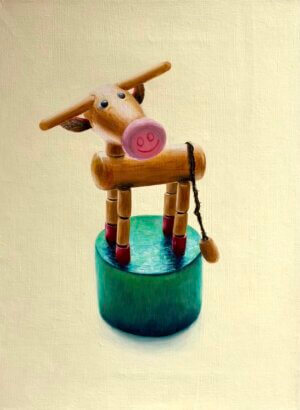 Holzkuh, Öl/Leinwand, 30x 40 cm, 2025