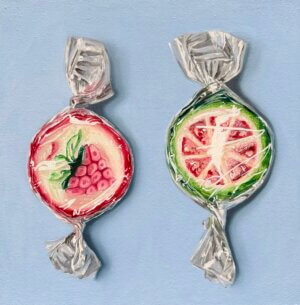 Bonbons, Öl/Leinwand, 32 x 32 cm, 2025