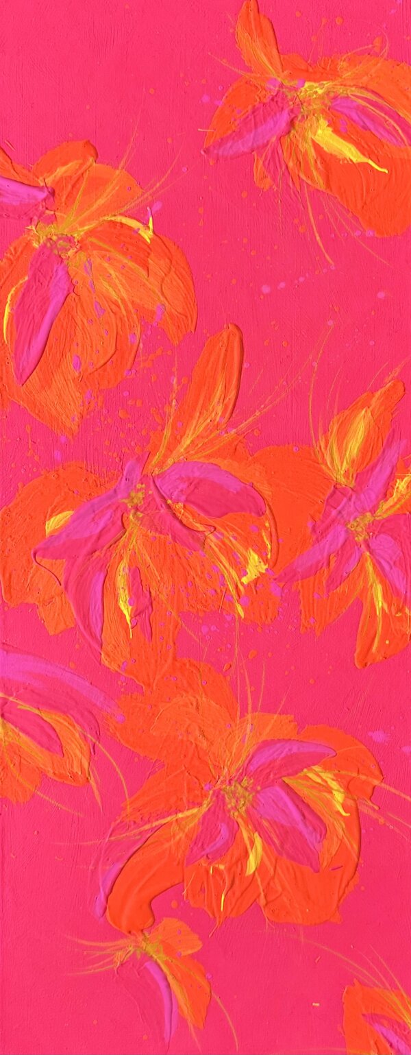 Blüten, pink, Acryl/Leinwand, 20 x 50 cm, 2026