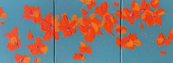 Blüten, orange+blau, Acryl/Leinwand, 78 x 30 cm, 2026