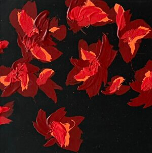 Blüten, rot, Acryl/Leinwand, 30 x 30 cm, 2026