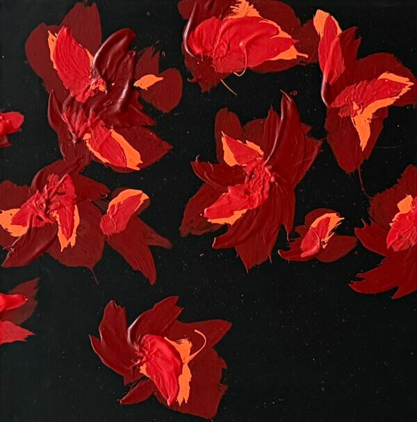 Blüten, rot, Acryl/Leinwand, 30 x 30 cm, 2026