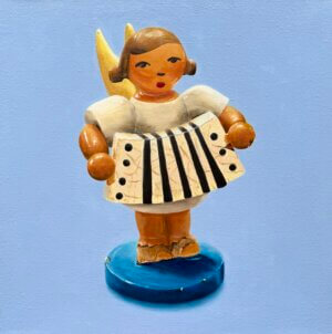 Holzengel mit Zieharmonika, 31 x 31 cm, 2026