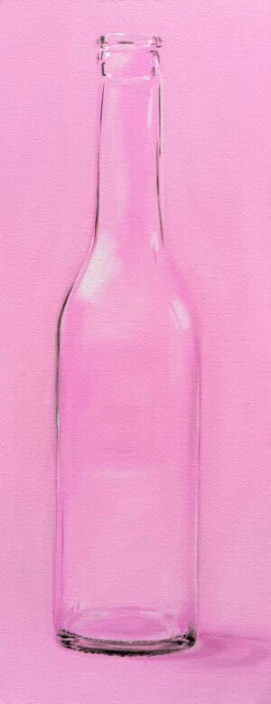 Flasche, rosa, Öl/Leinwand, 20 x 50 cm, 2026