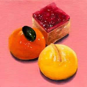 petitsfours, Öl/Leinwand, 15 x 15 cm, 2026